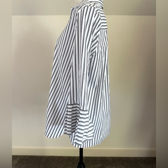 chico’s Blue White striped 1/4 button up shirt ruffle sleeves Size 2 US 12/L - Picture 2 of 9